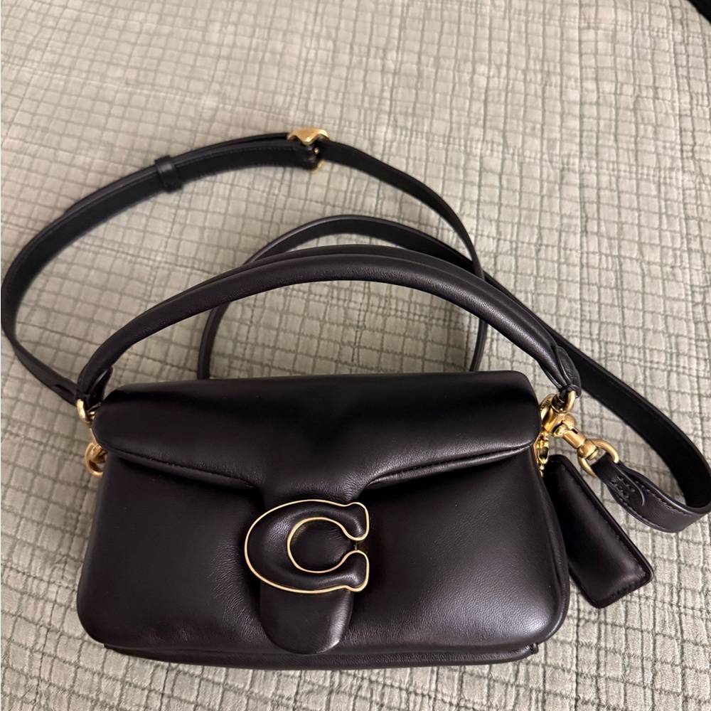 Authentic Coach Black Leather Tabby Pillow Shoulder Bag with Gold Hardware